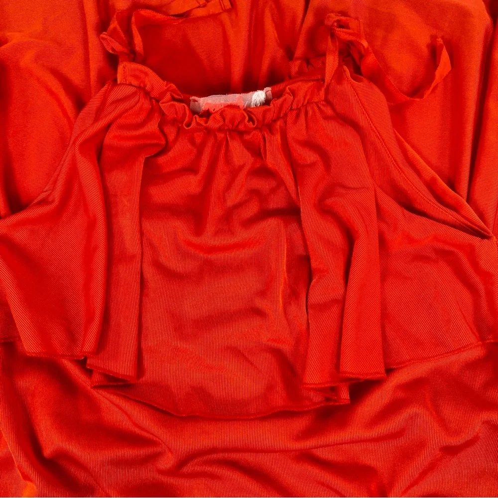 Free People Orange Coco S/P Maxi Dress Ruffle Tie Straps  chic boho Beach Summer - Picture 6 of 16